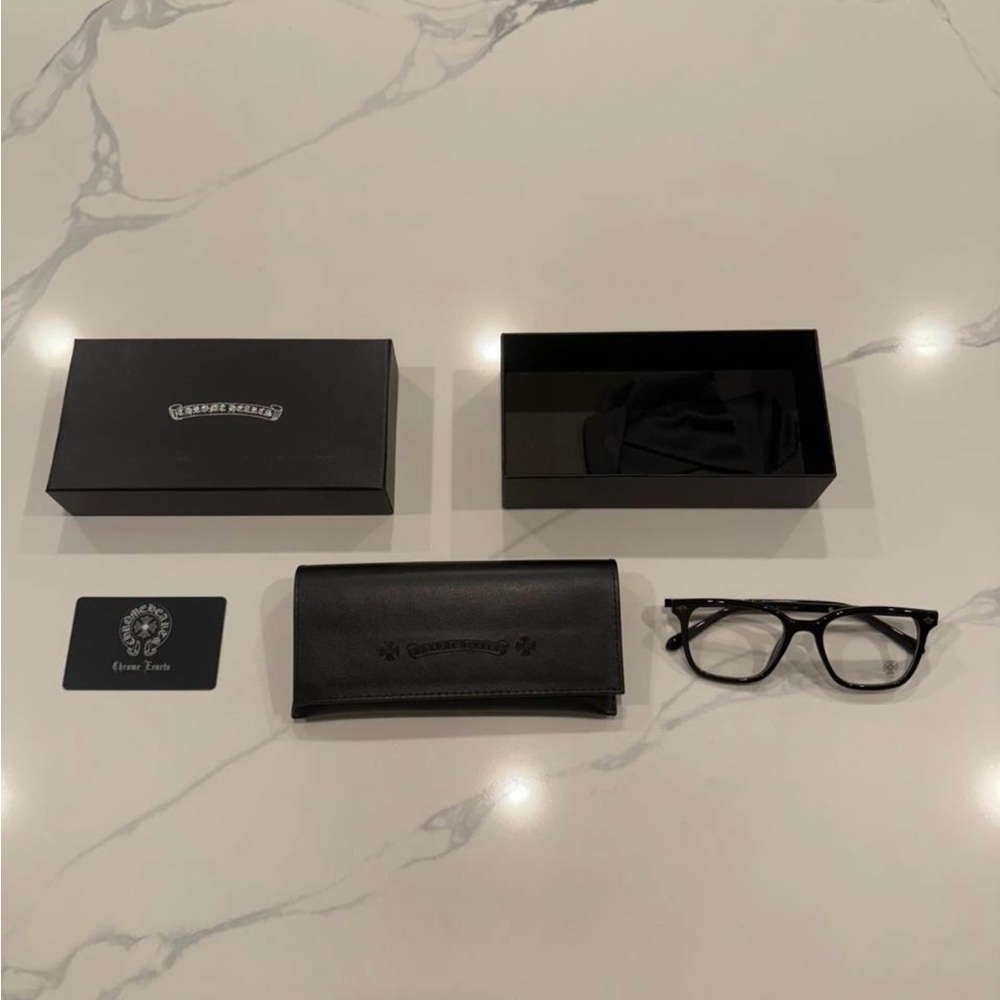 Black Chrome Hearts-Style Glasses with Case - New